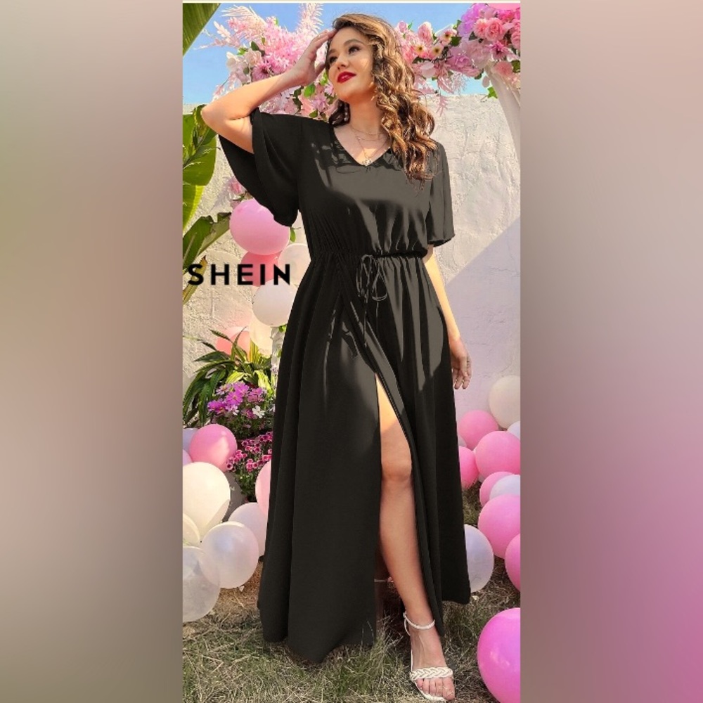 Shein Unity Plus Flutter Sleeve Tie Front Wrap Hem Dress
